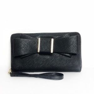 Betsey Johnson Black & Gold Bow Zip Wallet NWT
